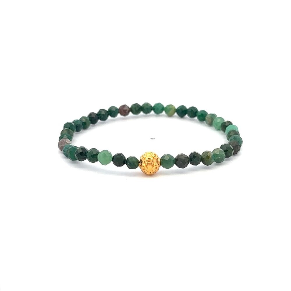 18K Gold Money Coin Ball Lucky Charm Bracelet Mini Gemstones Natural Emerald 4mm